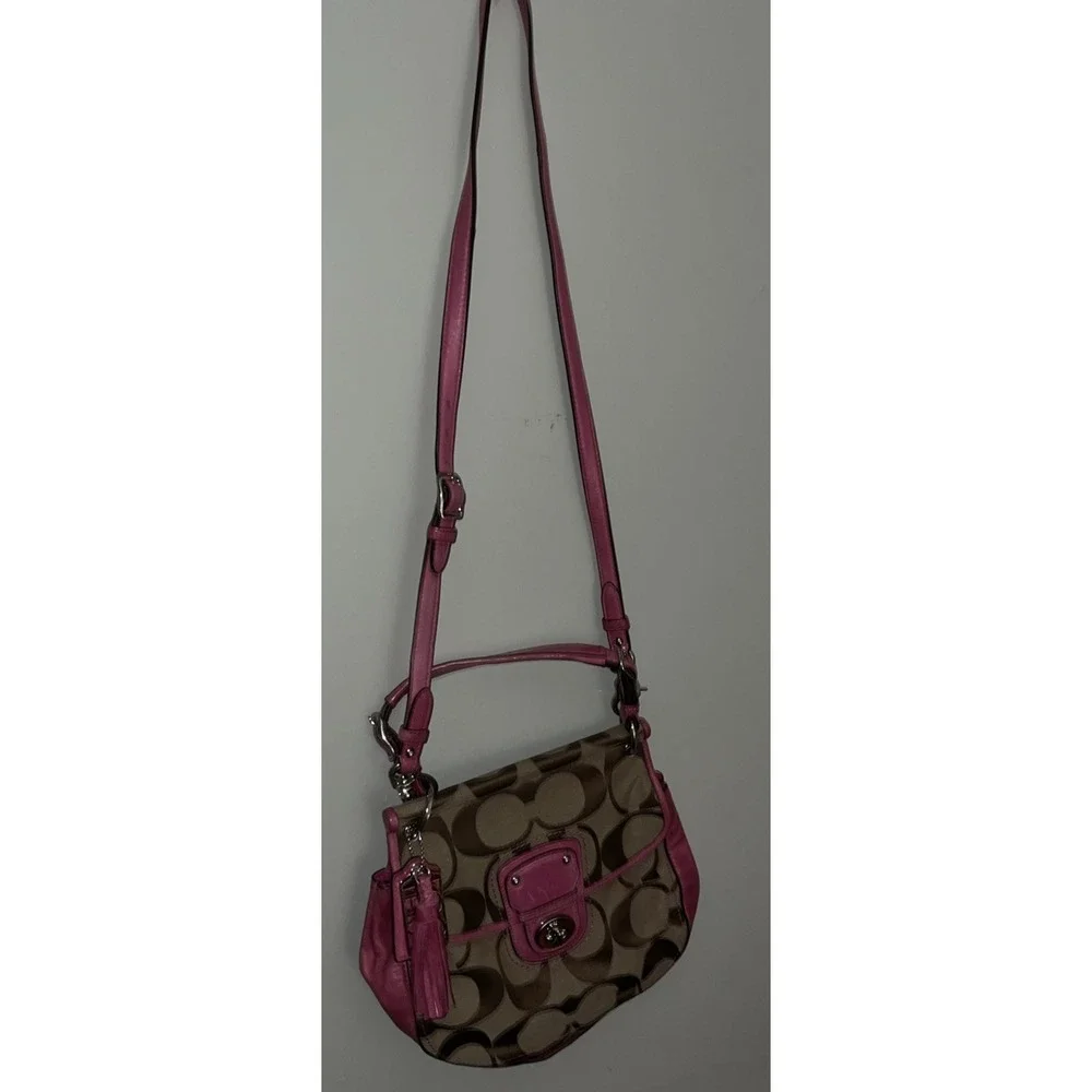 Coach Willis 70th Anniversary Brown Signature With Pink Leather Top Handle 19034 - Picture 3 of 15